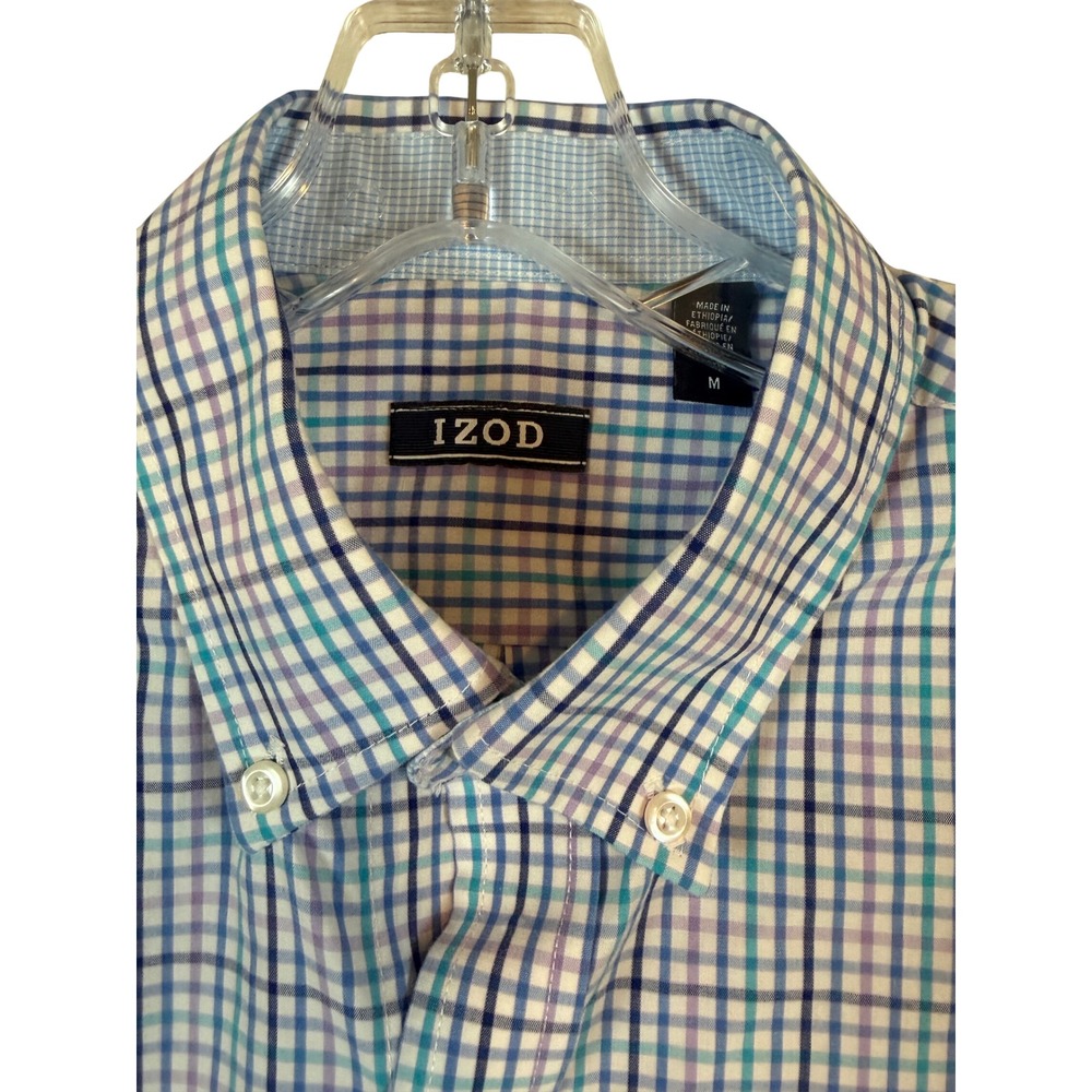 Izod Mens Plaid Button Down Shirt Blue Purple Long Sleeve •M• Preppy Classic